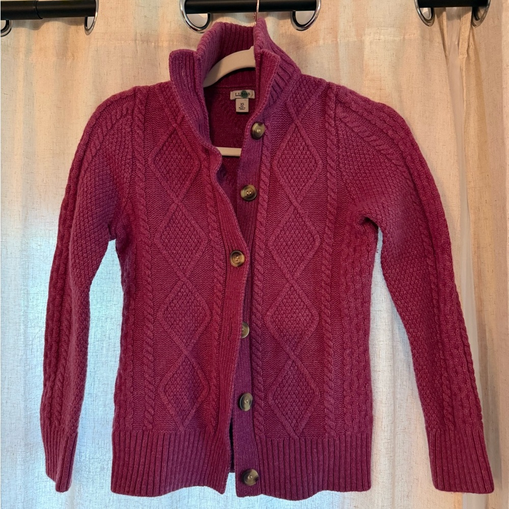 L.L. Bean Women's Magenta Cable Knit Cardigan